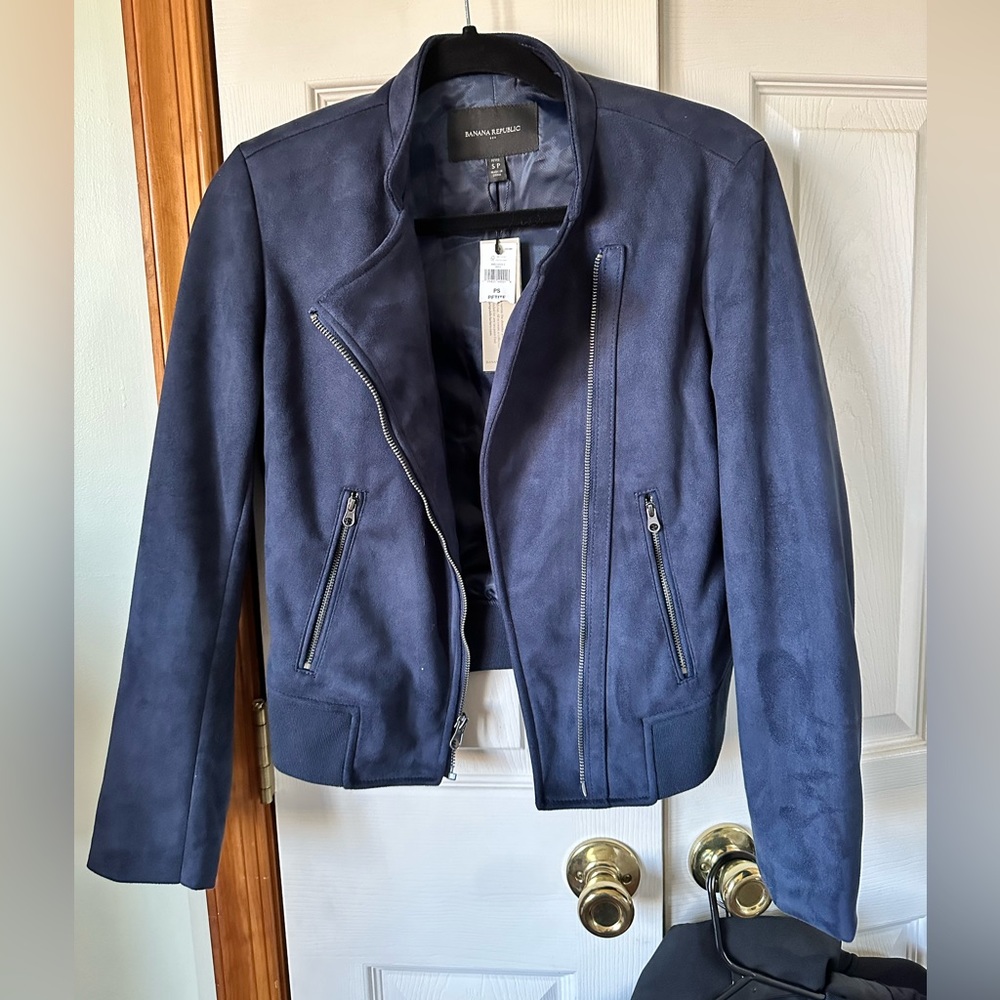 Faux Suede Navy Blue jacket - small petite - BANANA REPUPLIC